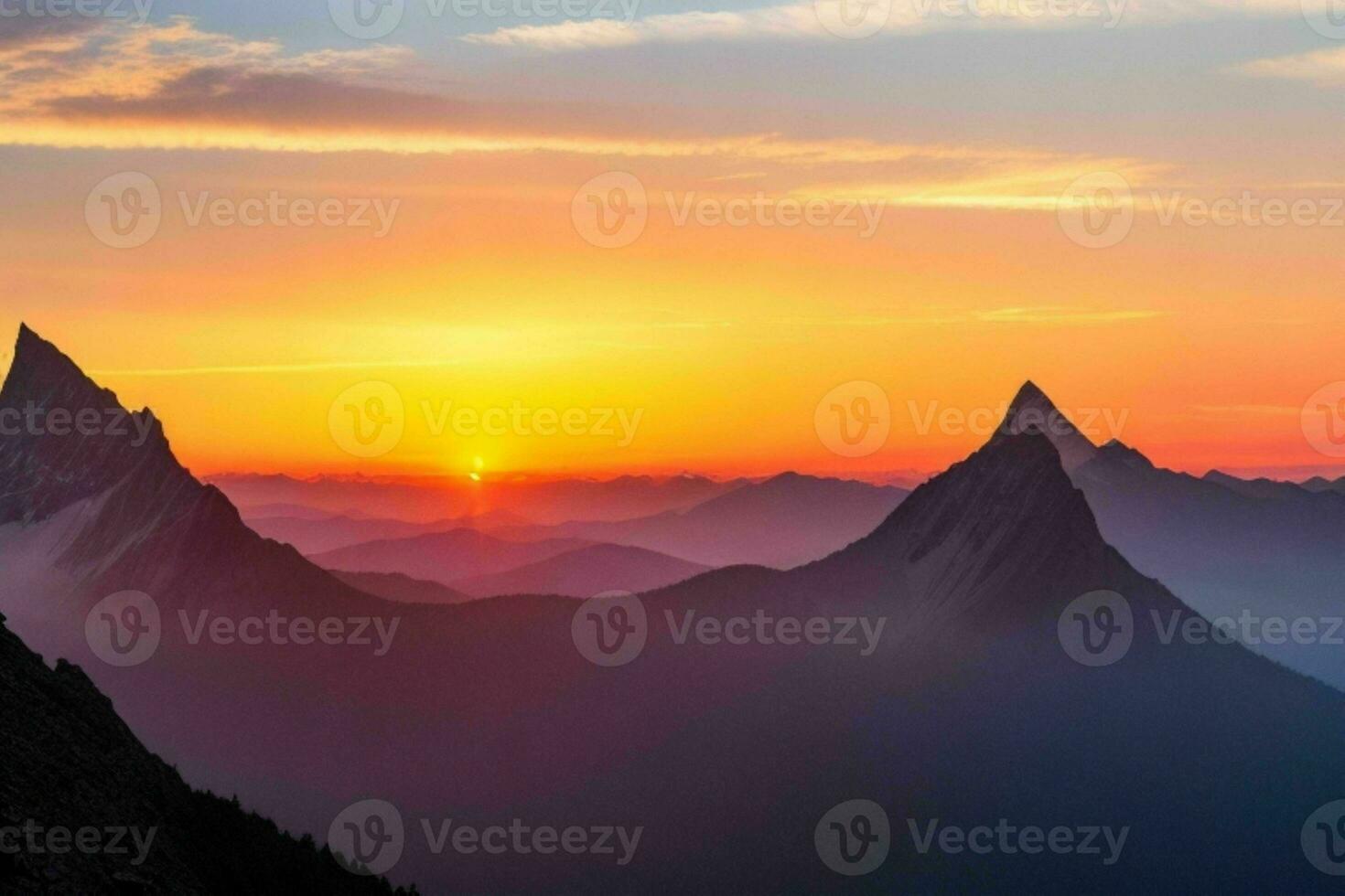 mountain silhouettes at sunrise. AI Generative Pro Photo