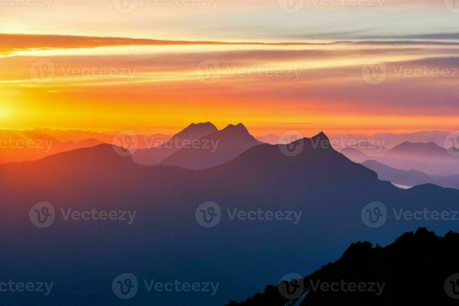 mountain silhouettes at sunrise. AI Generative Pro Photo