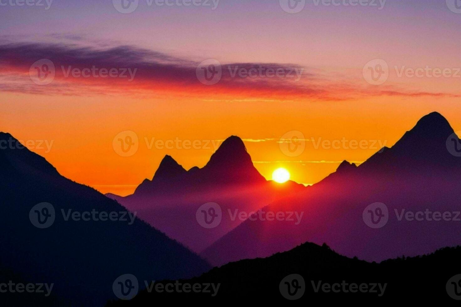 mountain silhouettes at sunrise. AI Generative Pro Photo