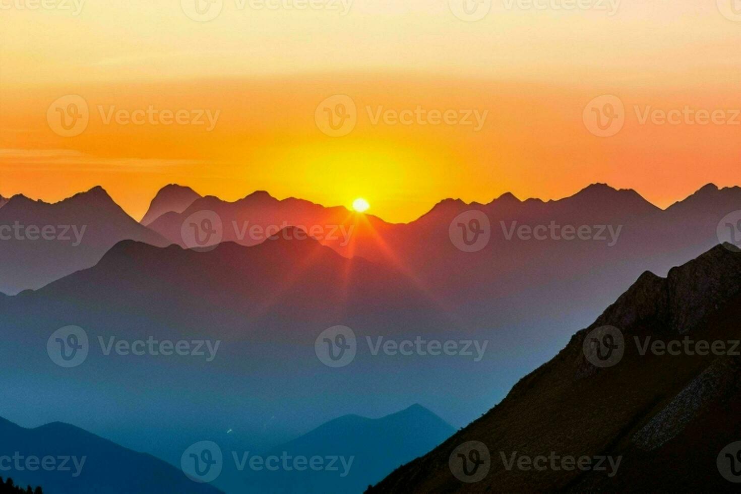 mountain silhouettes at sunrise. AI Generative Pro Photo