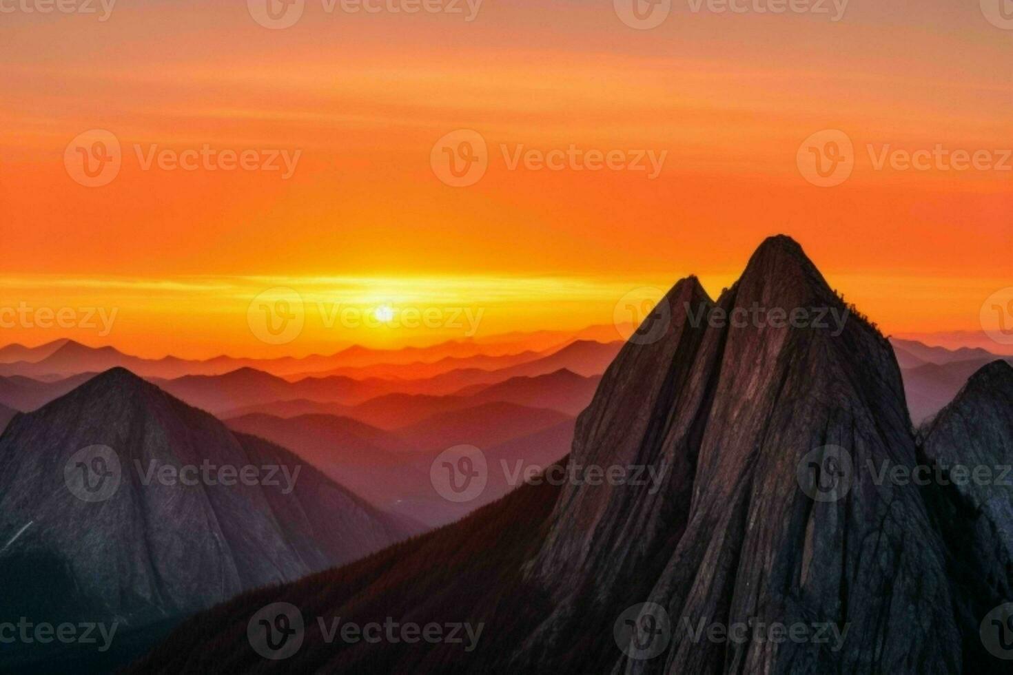 mountain silhouettes at sunrise. AI Generative Pro Photo