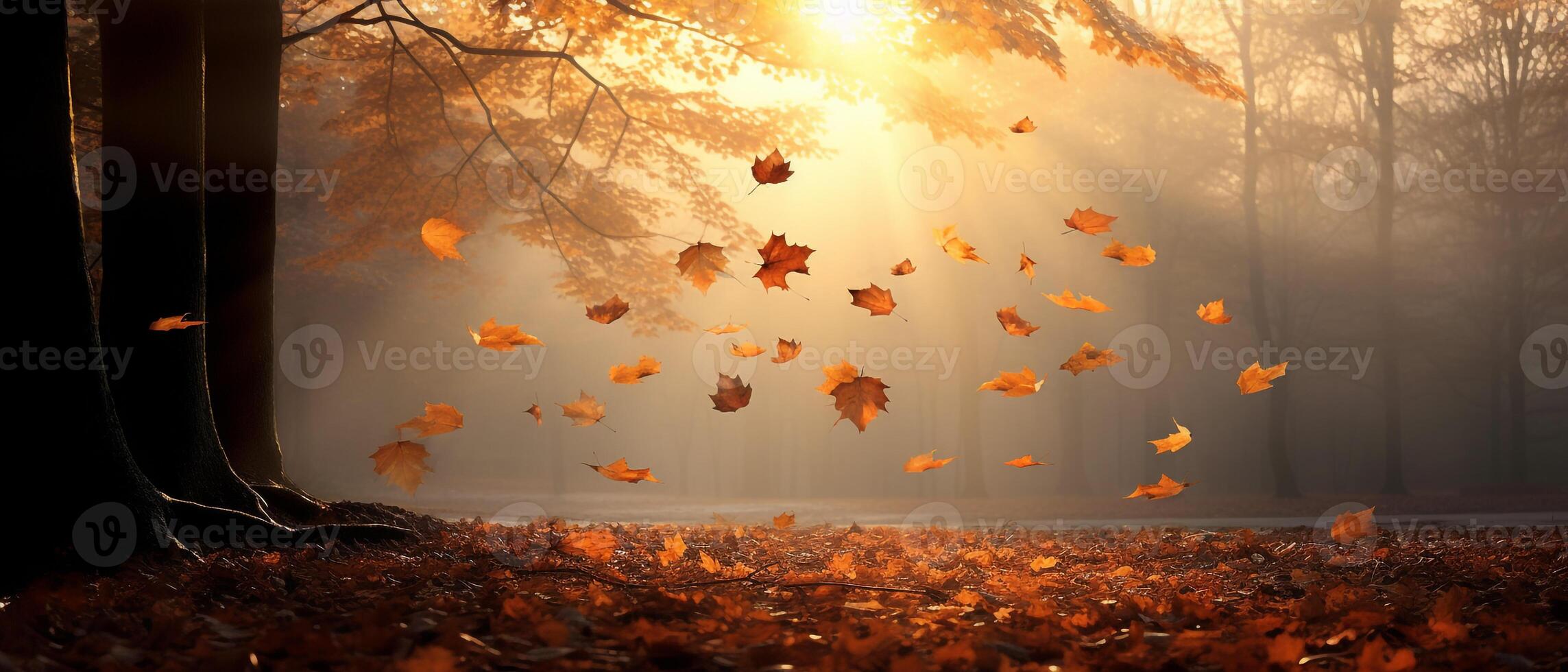 otoño antecedentes con otoño hojas que cae abajo ai generativo foto