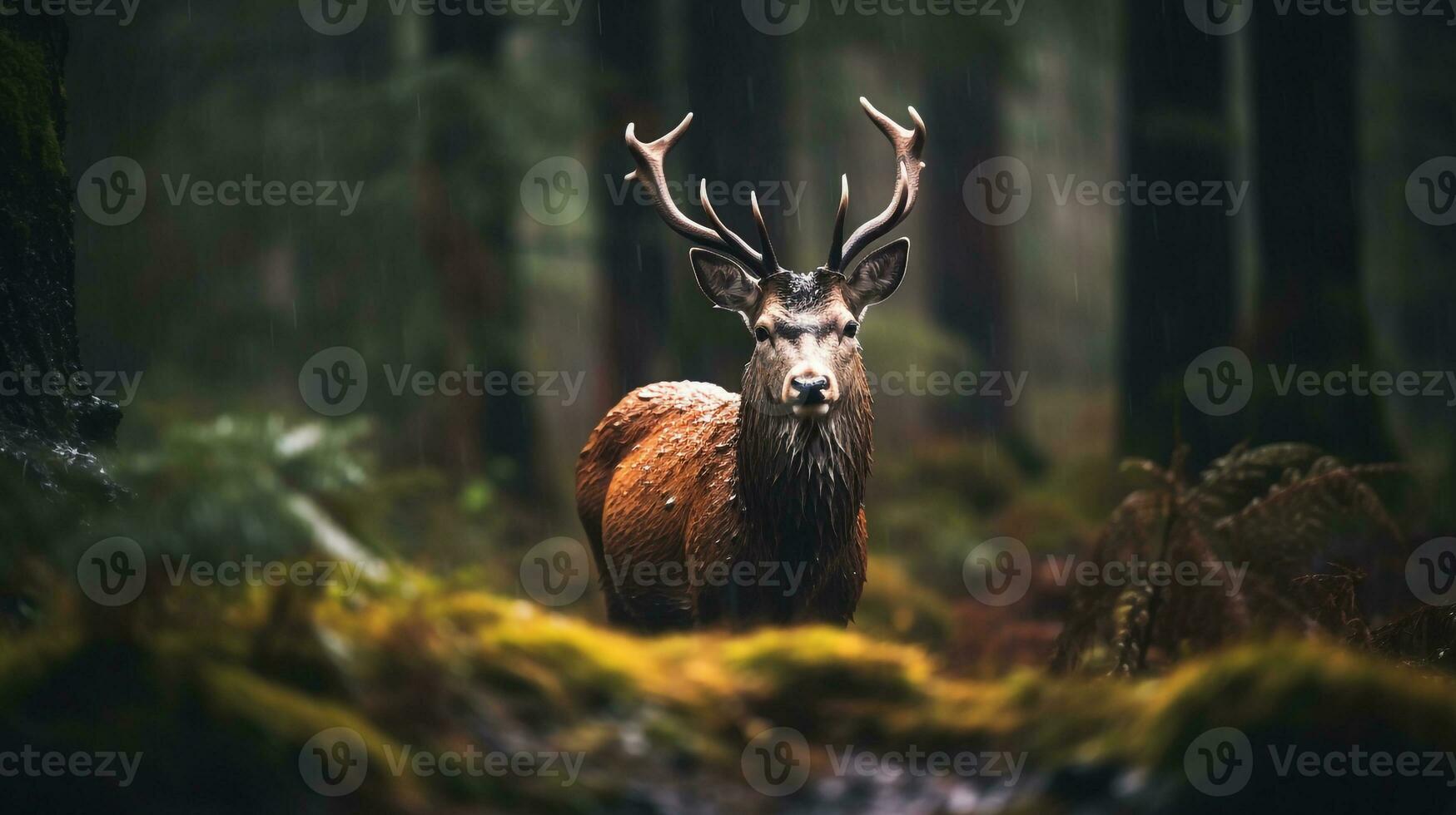 Photo background of wildlife in rainy forest AI generative