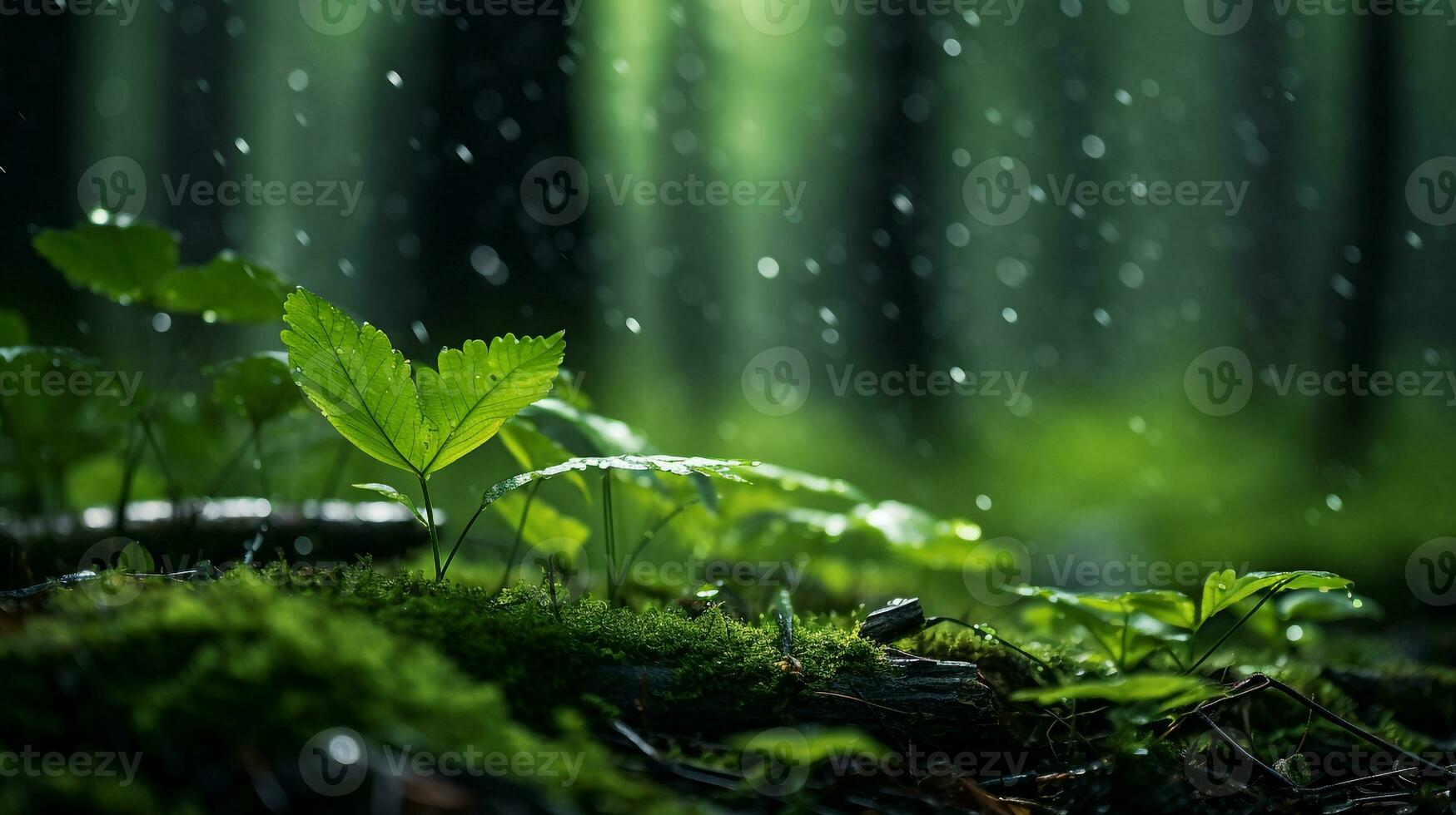macro foto de verde lluvioso bosque ai generativo