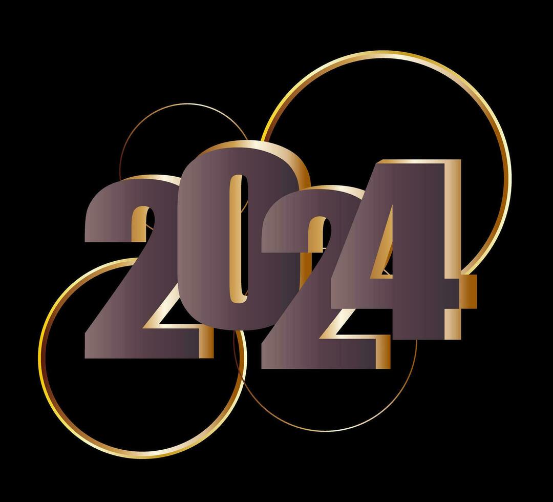 contento nuevo año 2024. dorado números 2024 en un negro antecedentes. vector antecedentes para póster, bandera, felicitaciones eps10