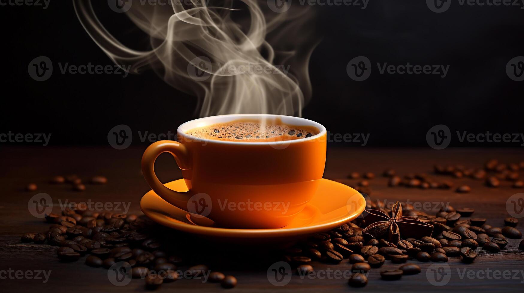 A cup of hot coffee with coffee bean AI generative photo