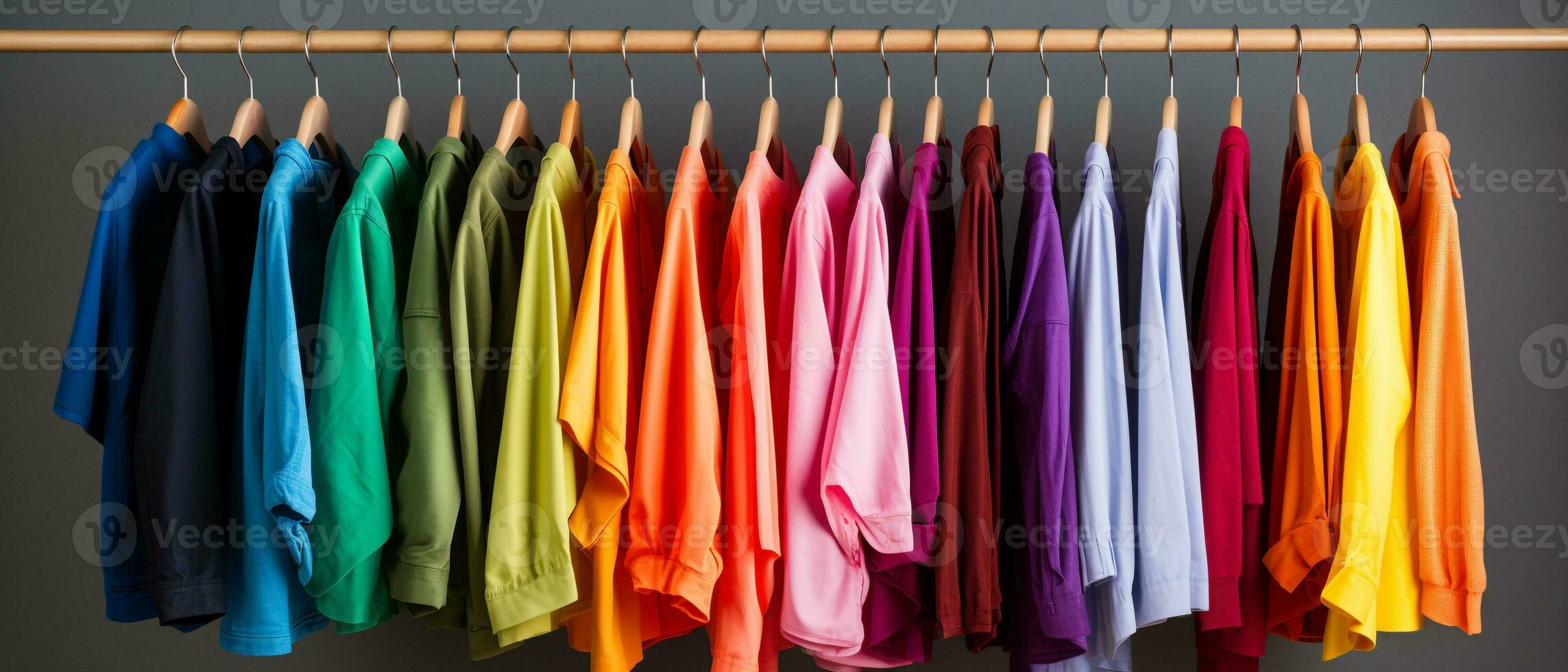 Various colorful clothes on hanger AI generative photo