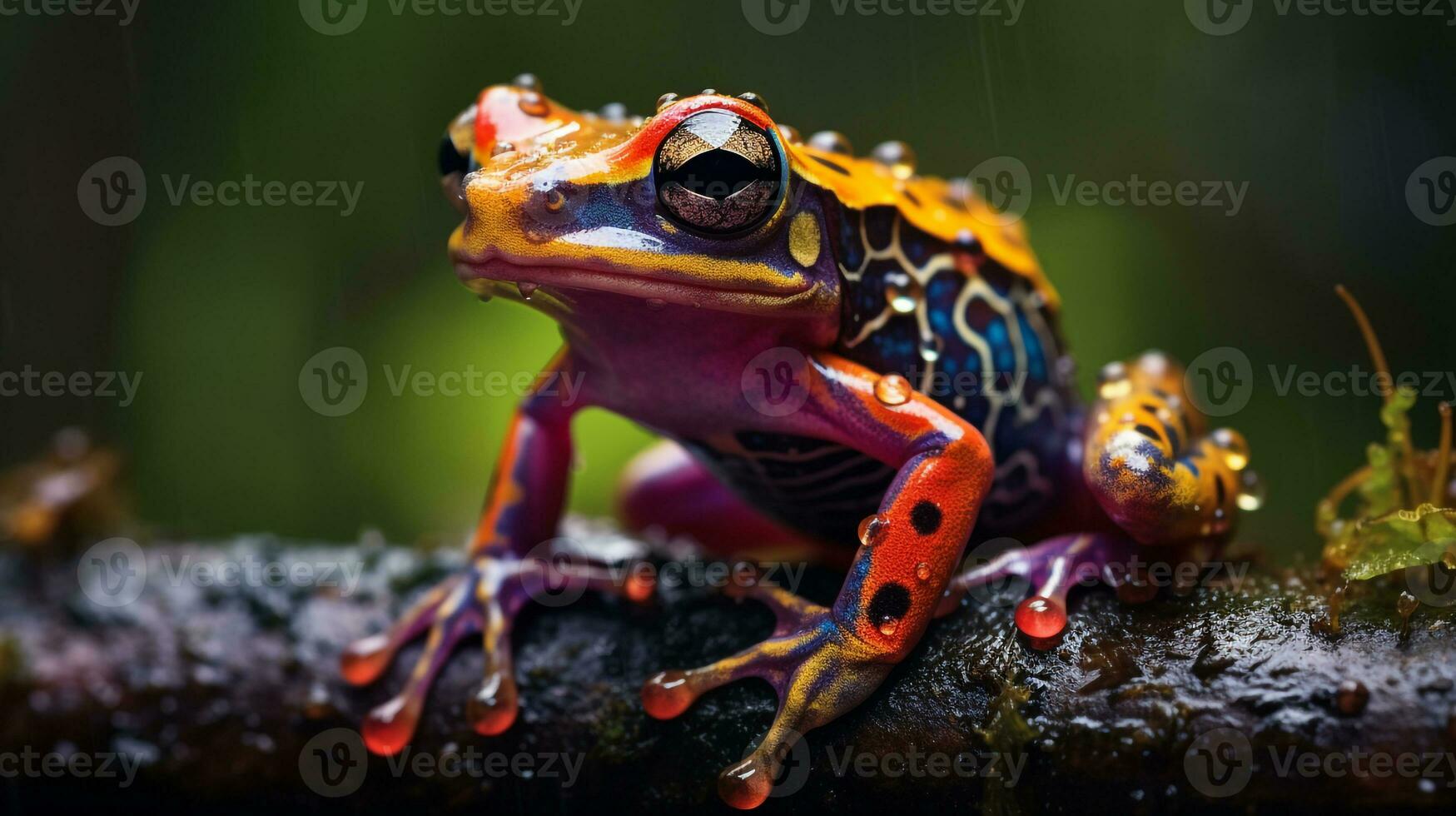 vistoso rana en el lluvioso bosque foto