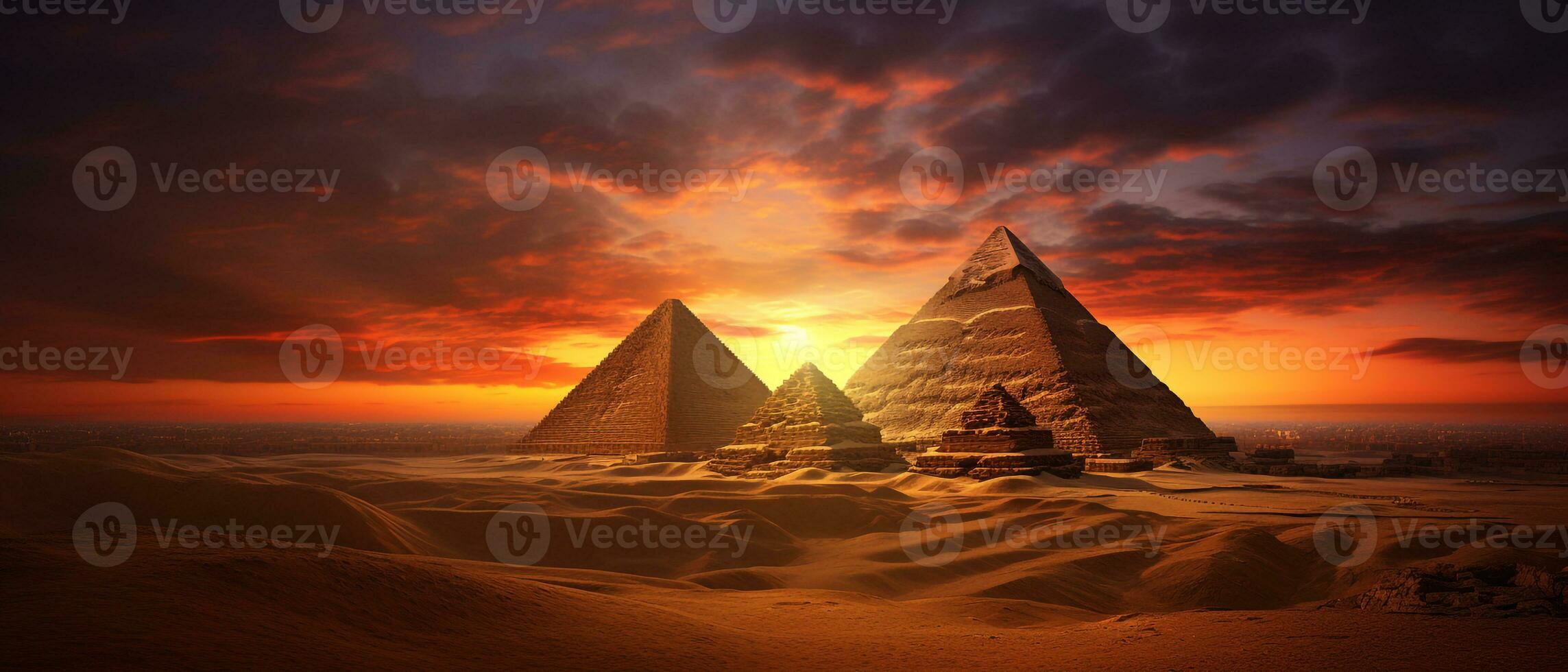 Photo landscape of Pyramid at sunset AI generative