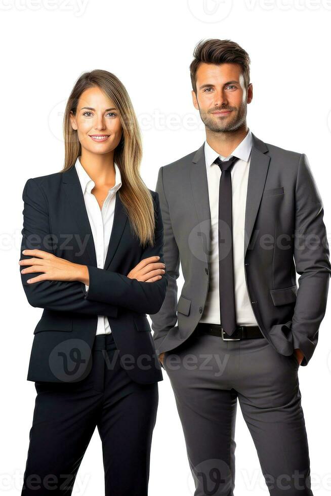 Successful young business partners in formal clothes posing and looking at camera, Generative AI illustration photo