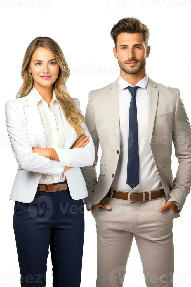 Successful young business partners in formal clothes posing and looking at camera, Generative AI illustration photo