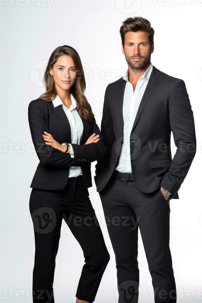 Successful young business partners in formal clothes posing and looking at camera, Generative AI illustration photo