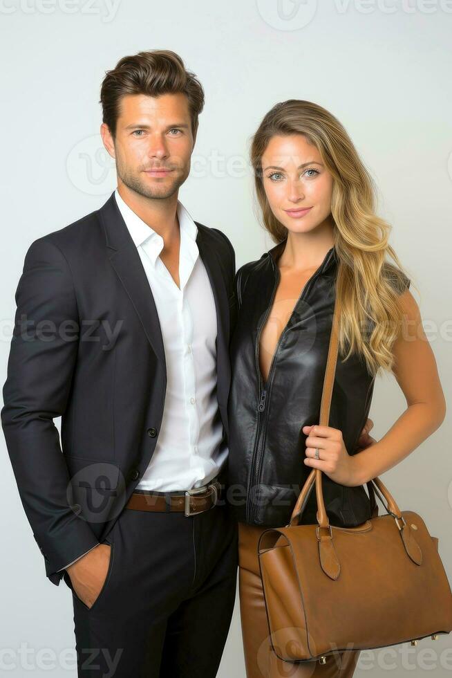 Successful young business partners in formal clothes posing and looking at camera, Generative AI illustration photo