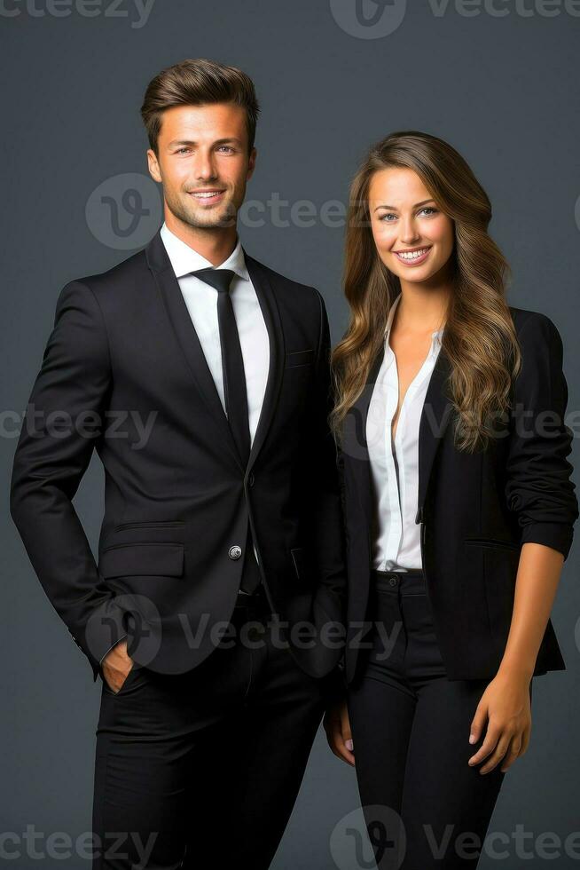 Successful young business partners in formal clothes posing and looking at camera, Generative AI illustration photo
