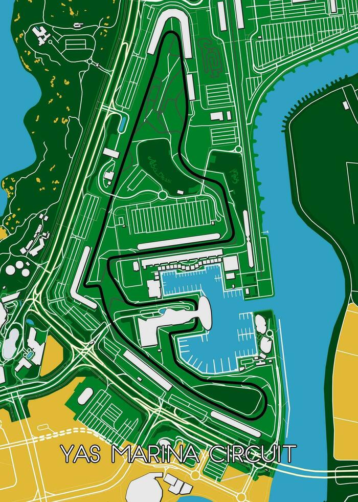 carreras pista mapa yas centro de deportes acuáticos circuito en abu dhabi eau, unido árabe emiratos vector