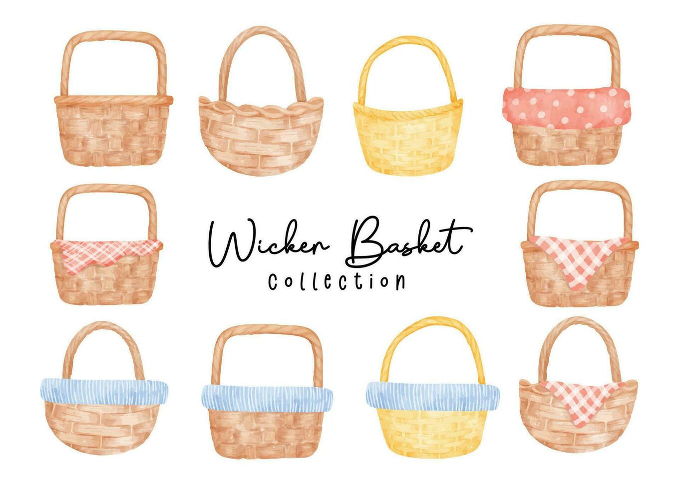 Empty Brown Wicker Baskets, Vintage Wooden Decor and Storage Solutions vector