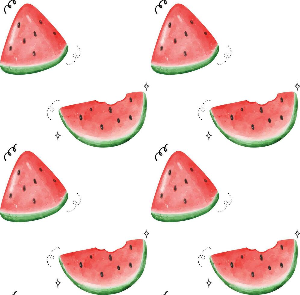 Watermelon Watercolor Pattern, Colorful Fruit Seamless Design vector