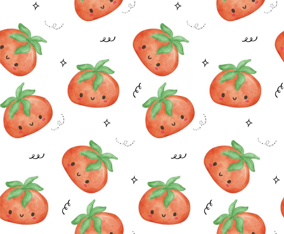 Tomato Pattern Seamless isolated on White Background. Kawaii Watercolor vector