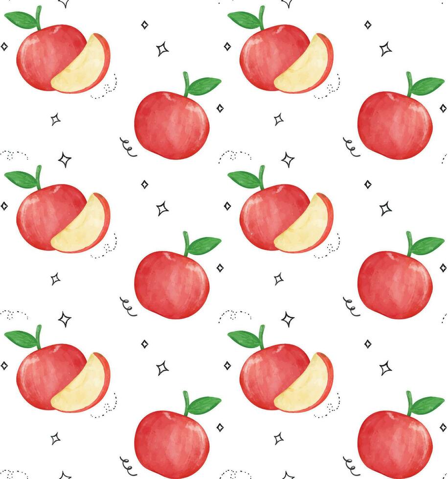 Red Apple Watercolor Seamless Pattern isolated on white background, Fresh Fruit Illustration vector