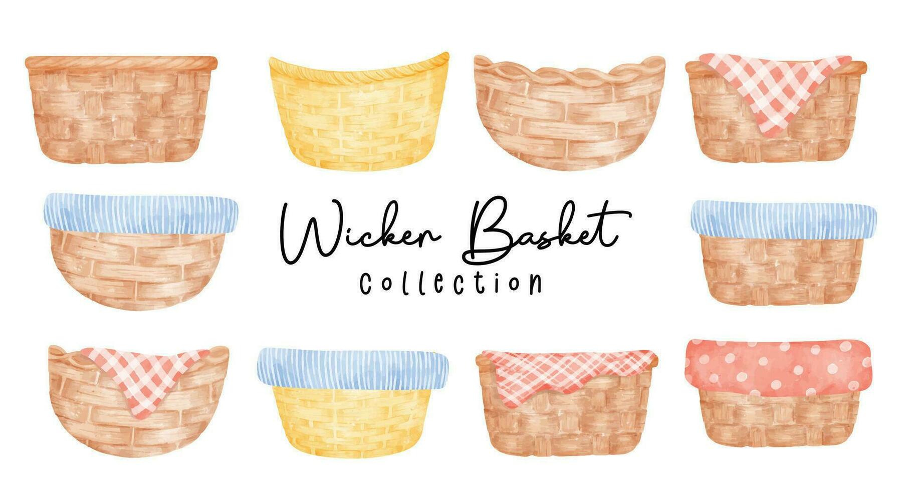 Empty Brown Wicker Baskets collection, Vintage Wooden Decor and Storage Solutions vector