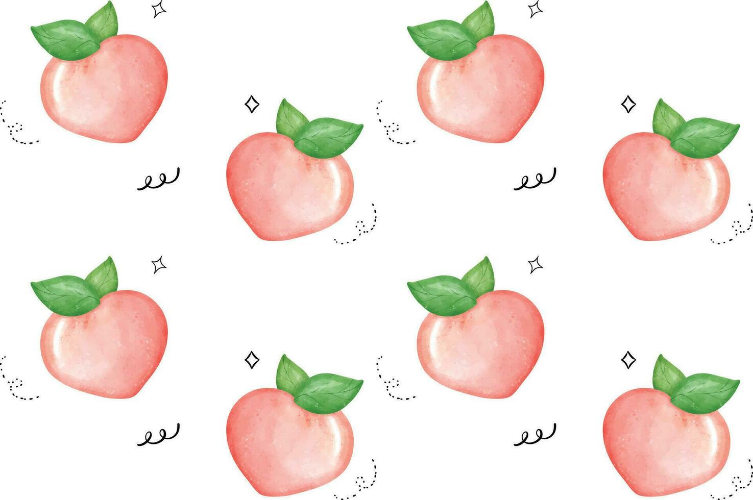 Watercolor pink Peach Pattern Seamless Background Design isolated on white background vector