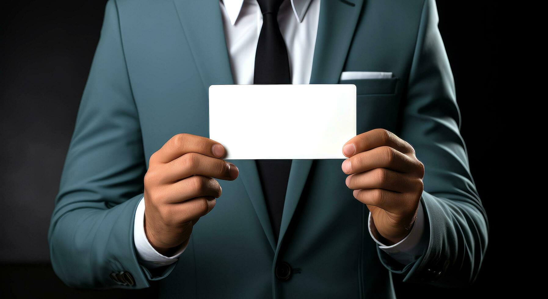 A businessman holding a blank business card AI Generative photo