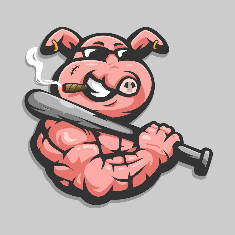 Pig Baseball maascot logo vector