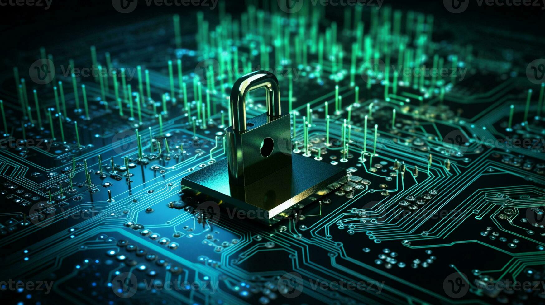 security lock symbol on computer circuit board Generative AI photo