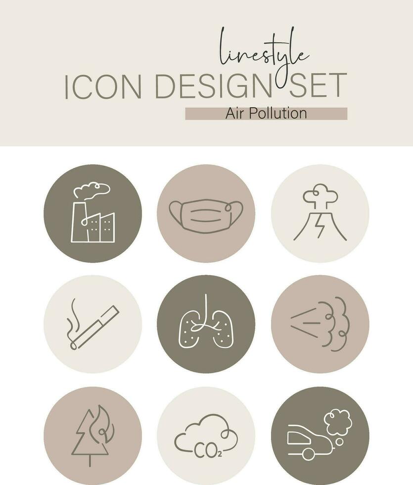 Linestyle Icon Design Set Air Pollution vector