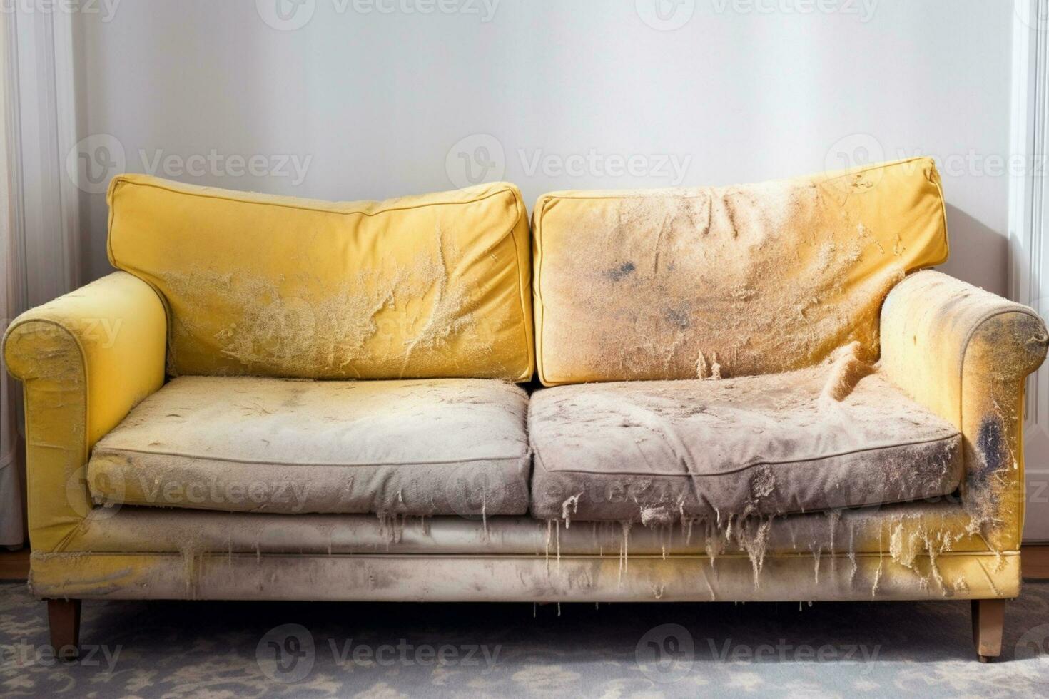 Sofa before and after dry-cleaning in room Generative AI photo