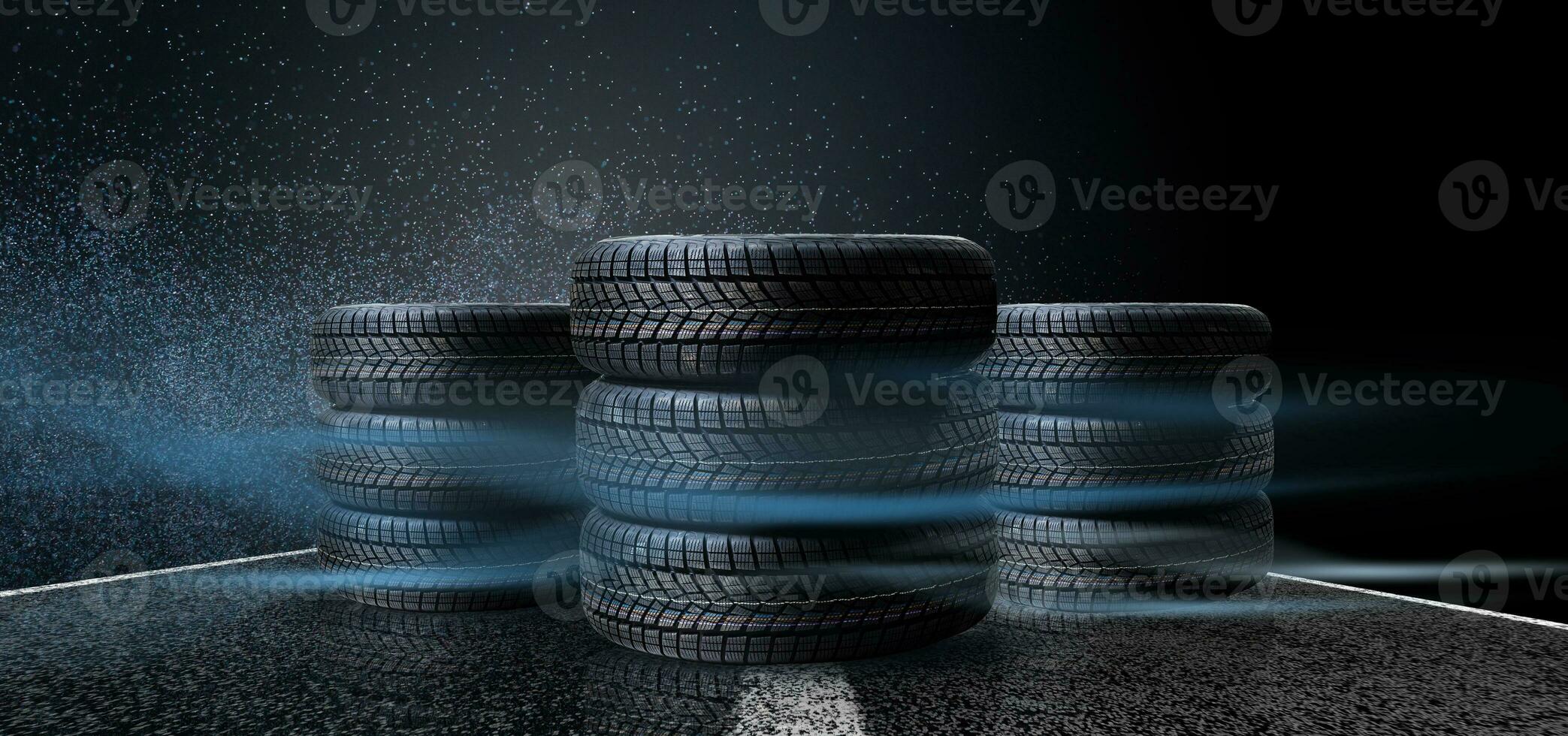 winter tyre cover on Lights on blue and snow background photo