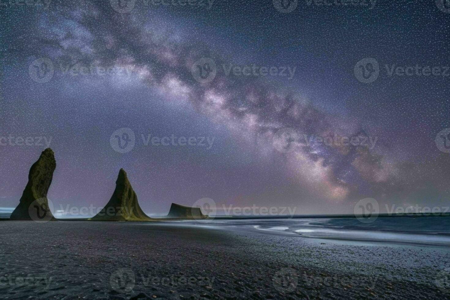 Beautiful Milky Way at the beach. AI Generative Pro Photo