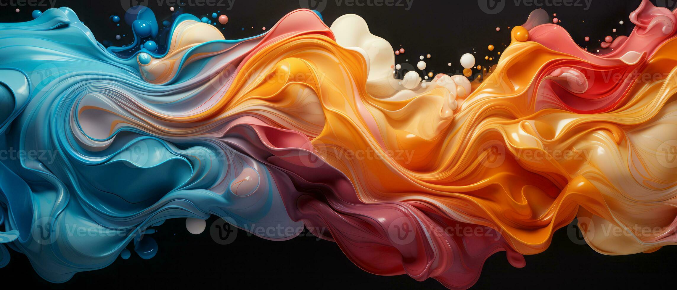 Digital abstract background with colorful liquid splashes and drops. AI Generated. photo