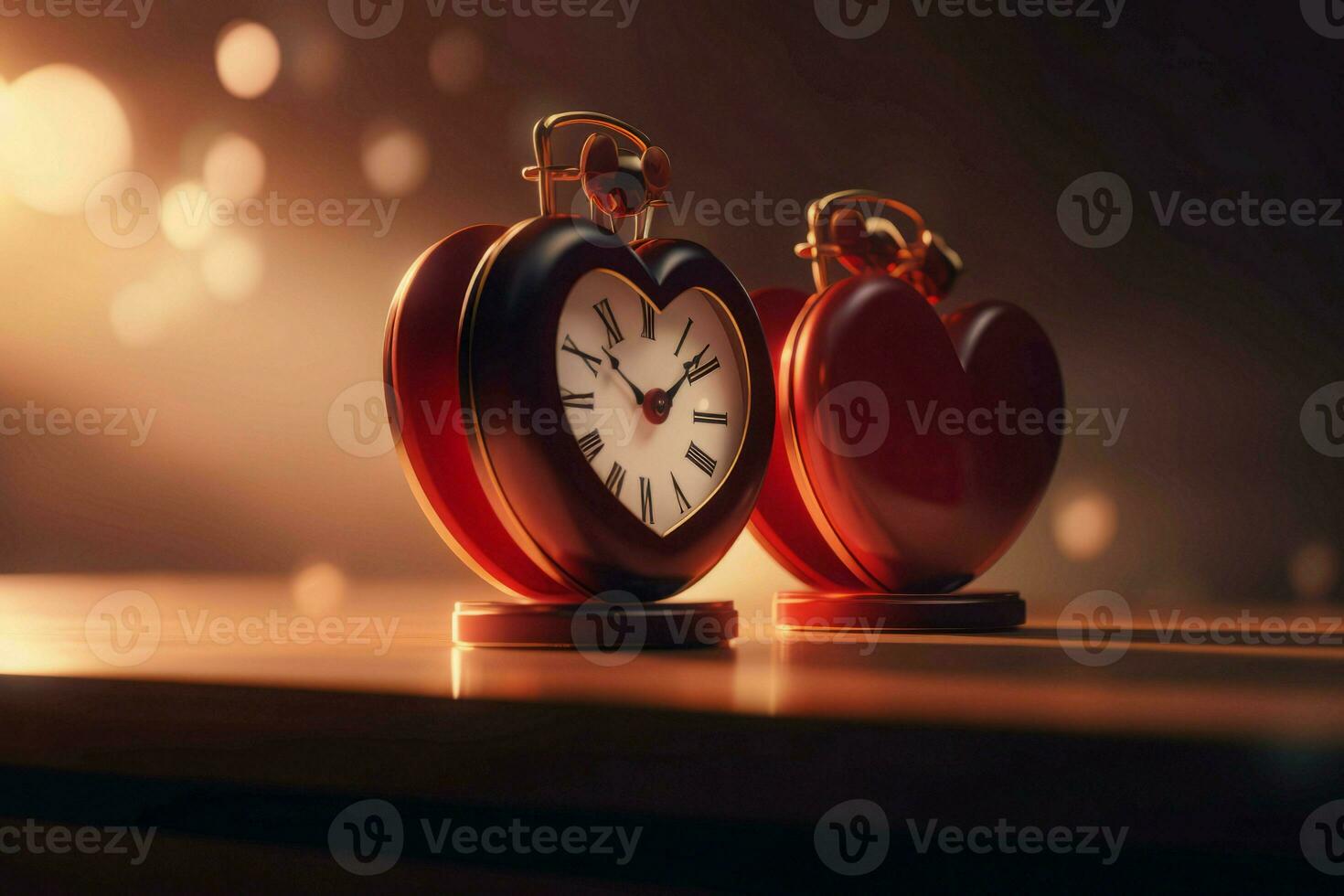 Heart shape clock alarm. Generate Ai photo