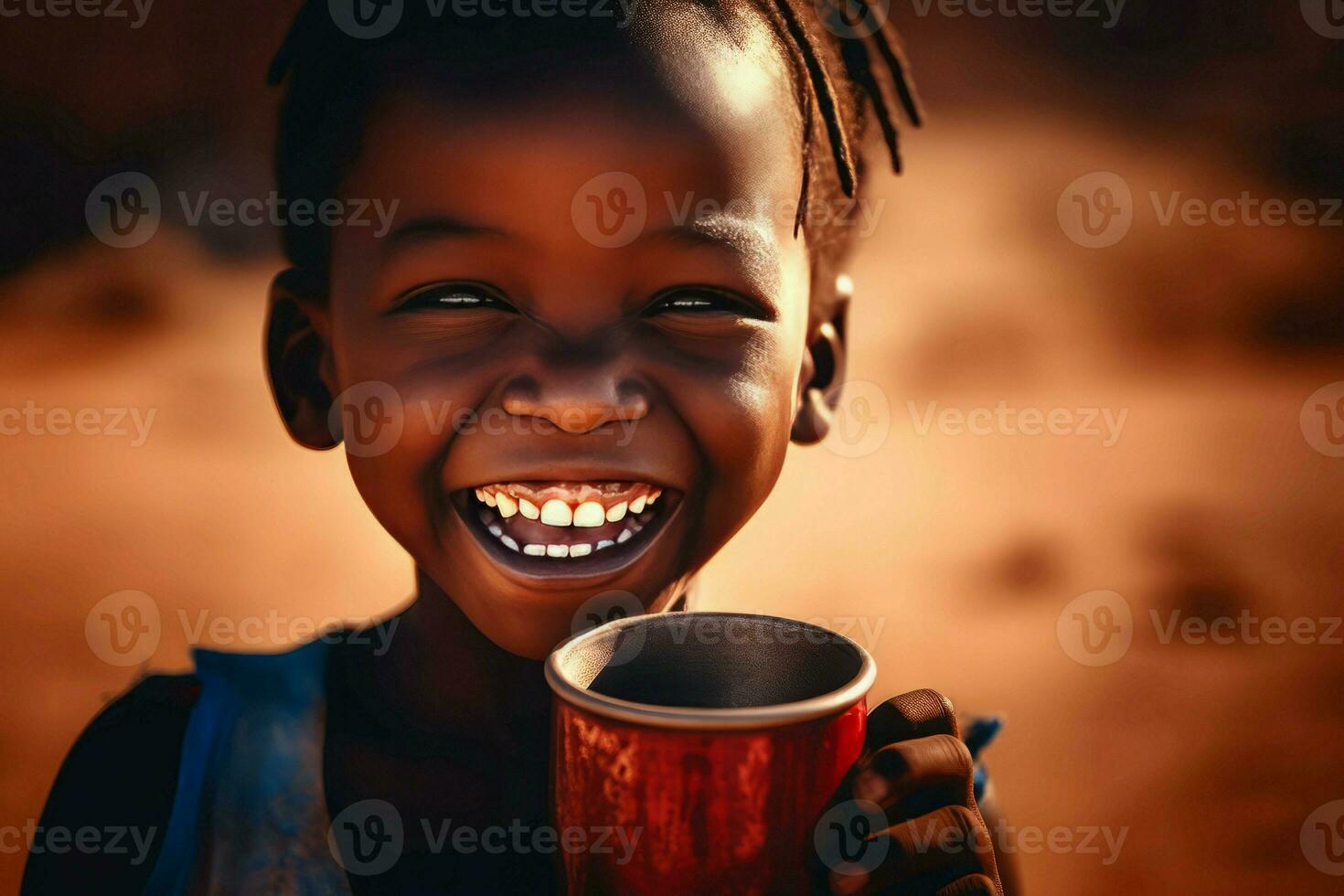Water problem smiling kid africa. Generate Ai photo