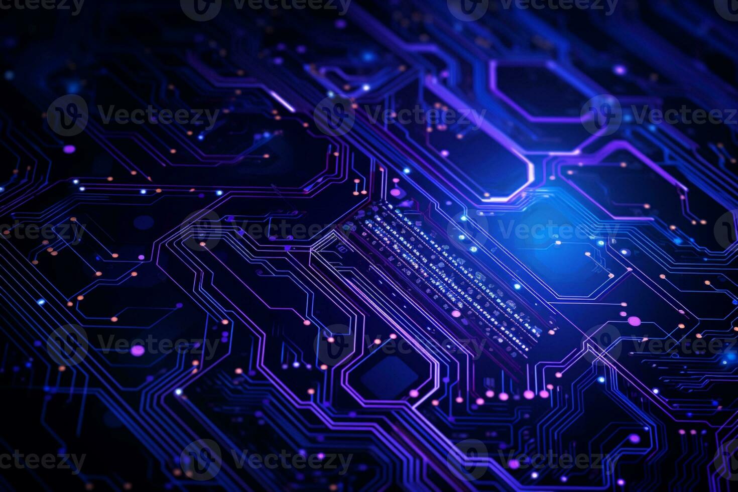 Closeup of electronic circuit board with cpu microchip electronic components background ai generative photo