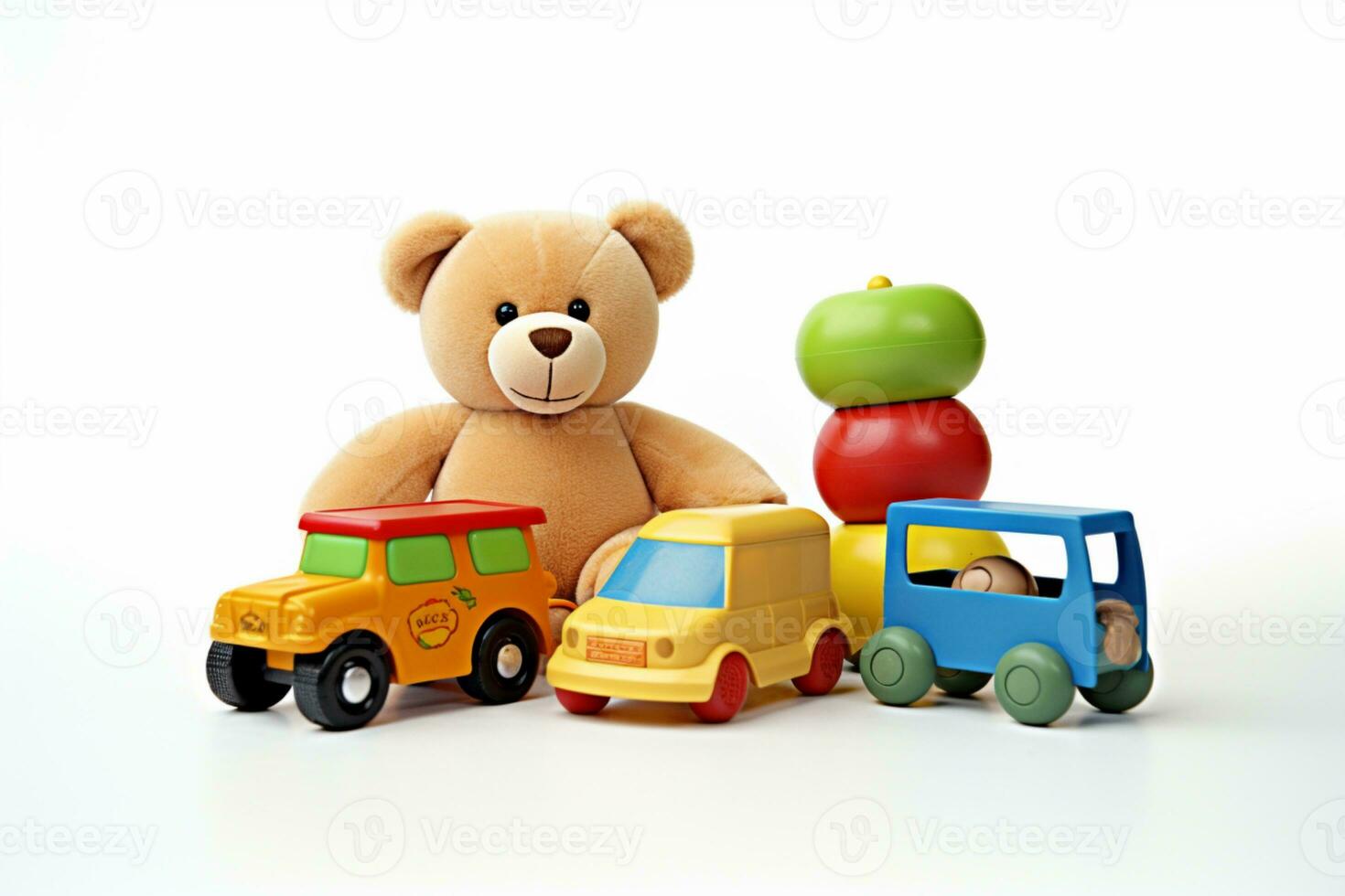 Toys and car on isolated White background ai generative photo