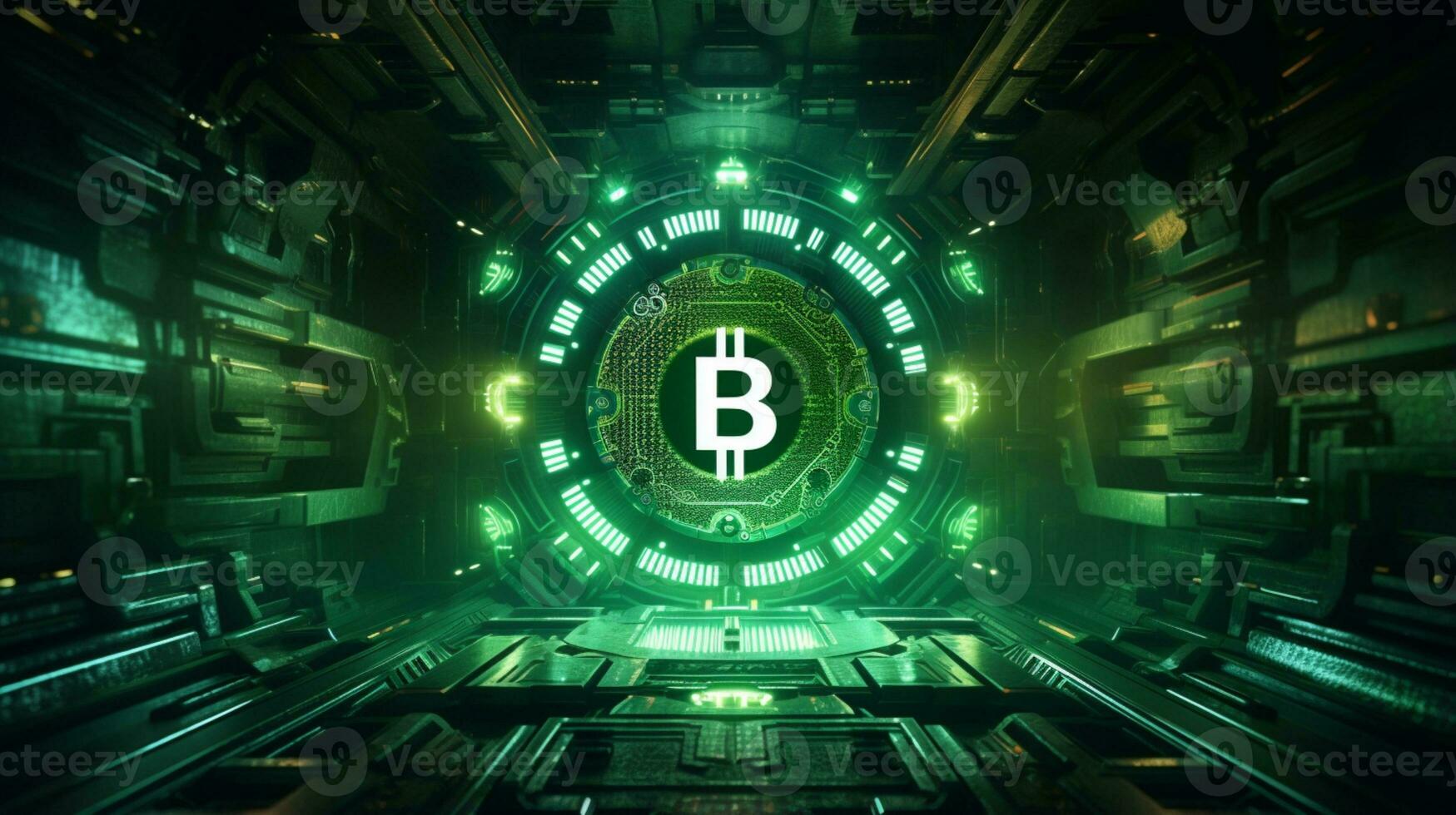 Cryptocurrency concept with bitcoin green tech background ai generative photo