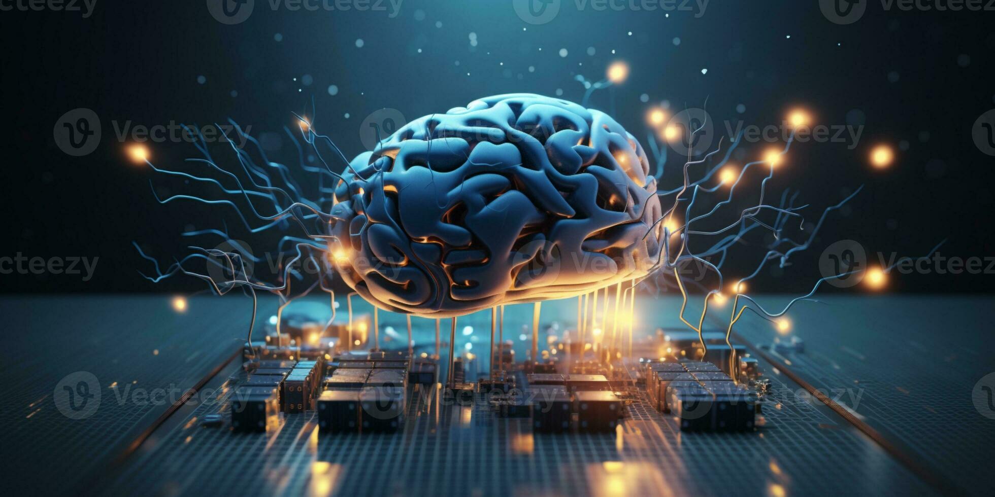 Glowing circuit board complex cyborg brain design ai generative photo