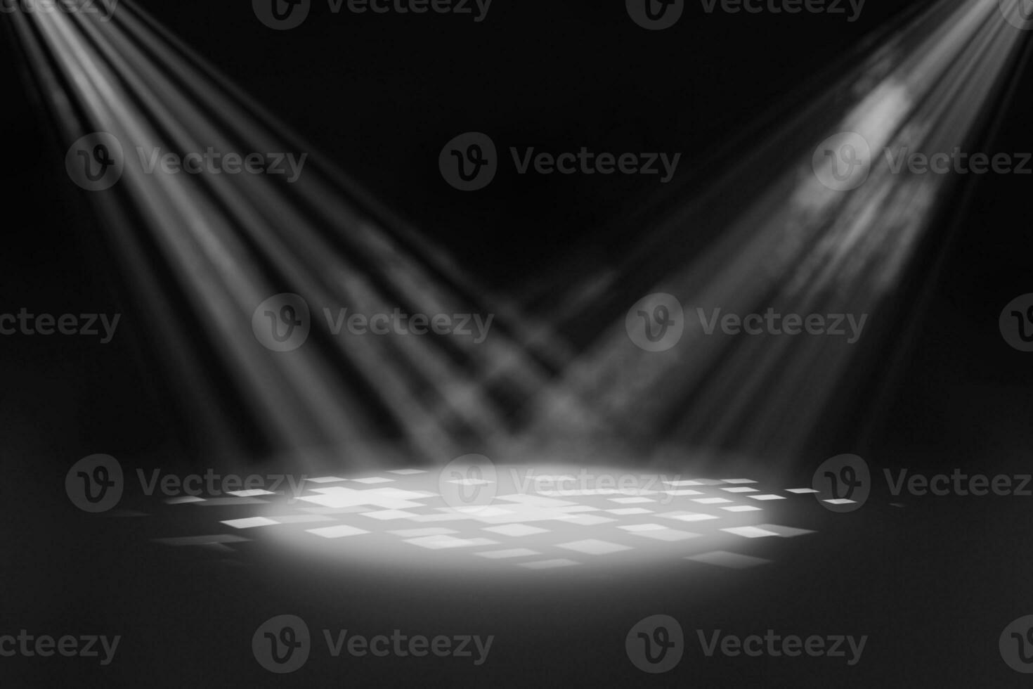 Studio room background with focus spotlights dark gray background with spotlights shining concert stage lighting rendering 3d illustration photo