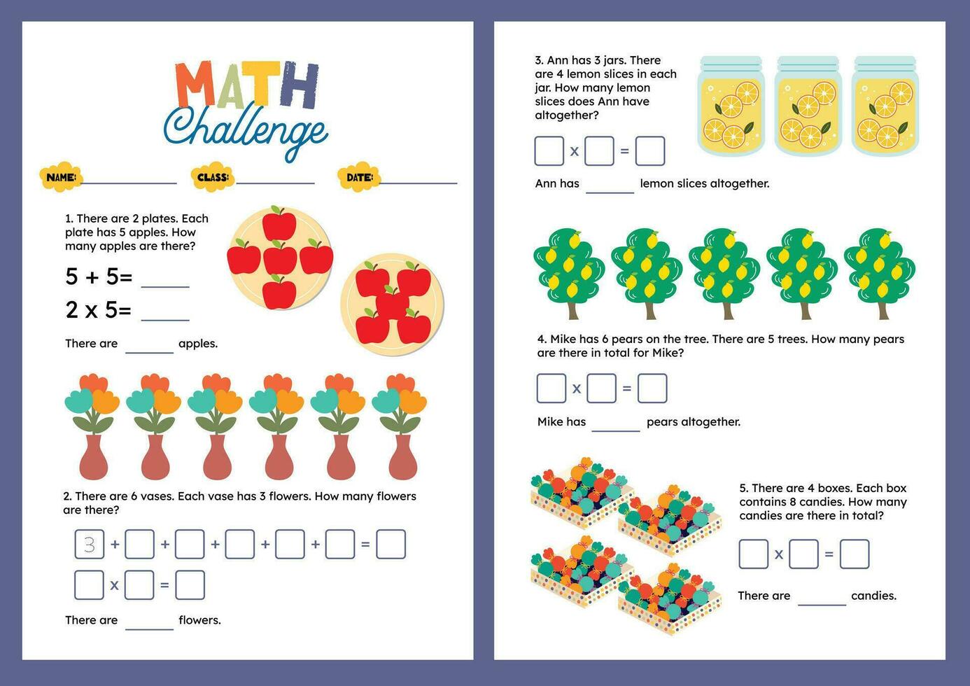 flat design vector mathematics challenge counting learning printable worksheet for kids activity