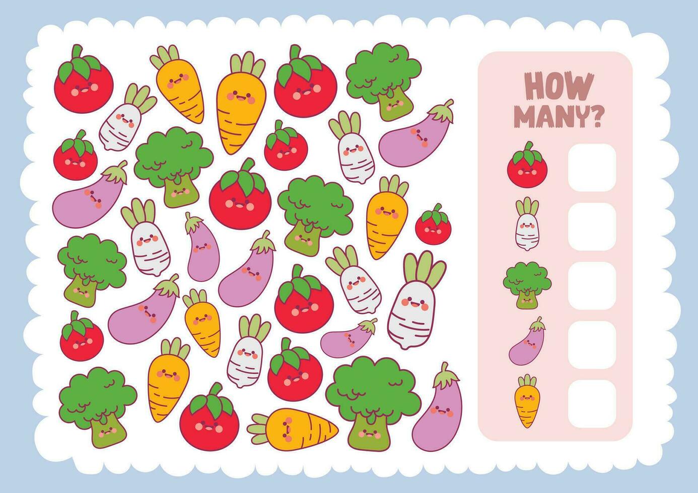 flat design vector counting how many printable worksheet for kids activity