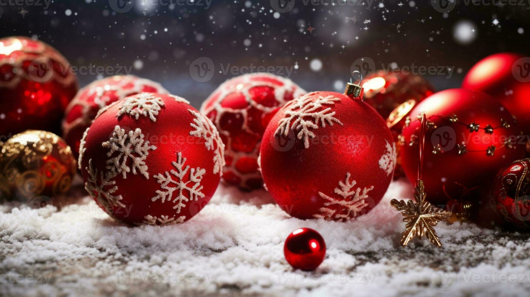 Cheerful Merry Christmas Background with Red Baubles AI Generative photo