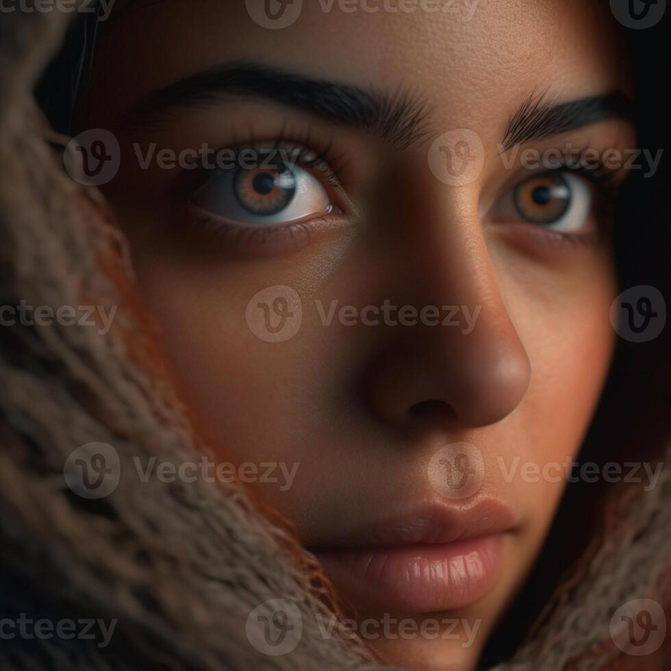 close up of attractive women wearing scarf photo