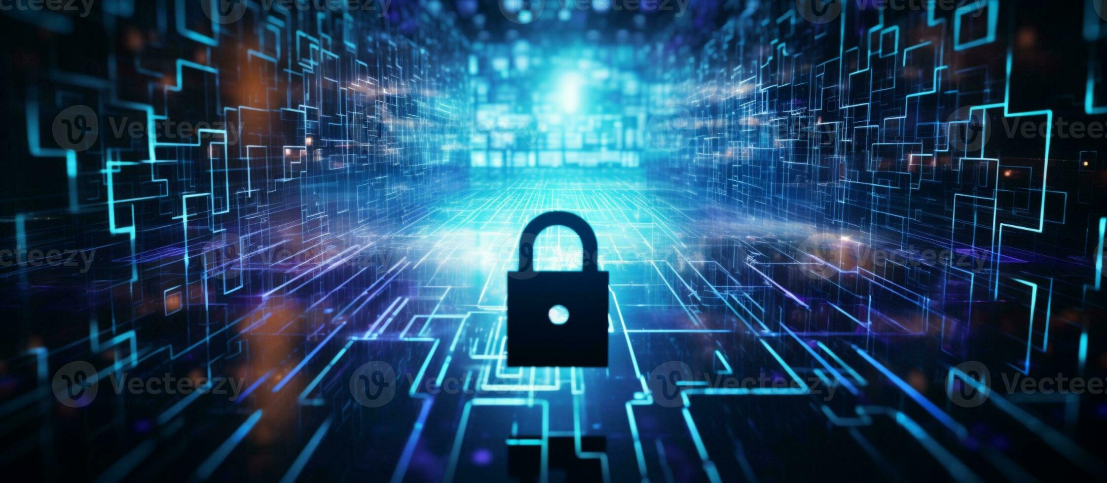 tech background with padlock on circuit modern safety cybersecurity concept photo