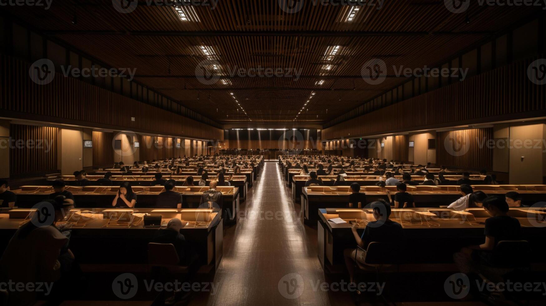 interior reunión de asistentes en un concurrido sala ai generativo foto