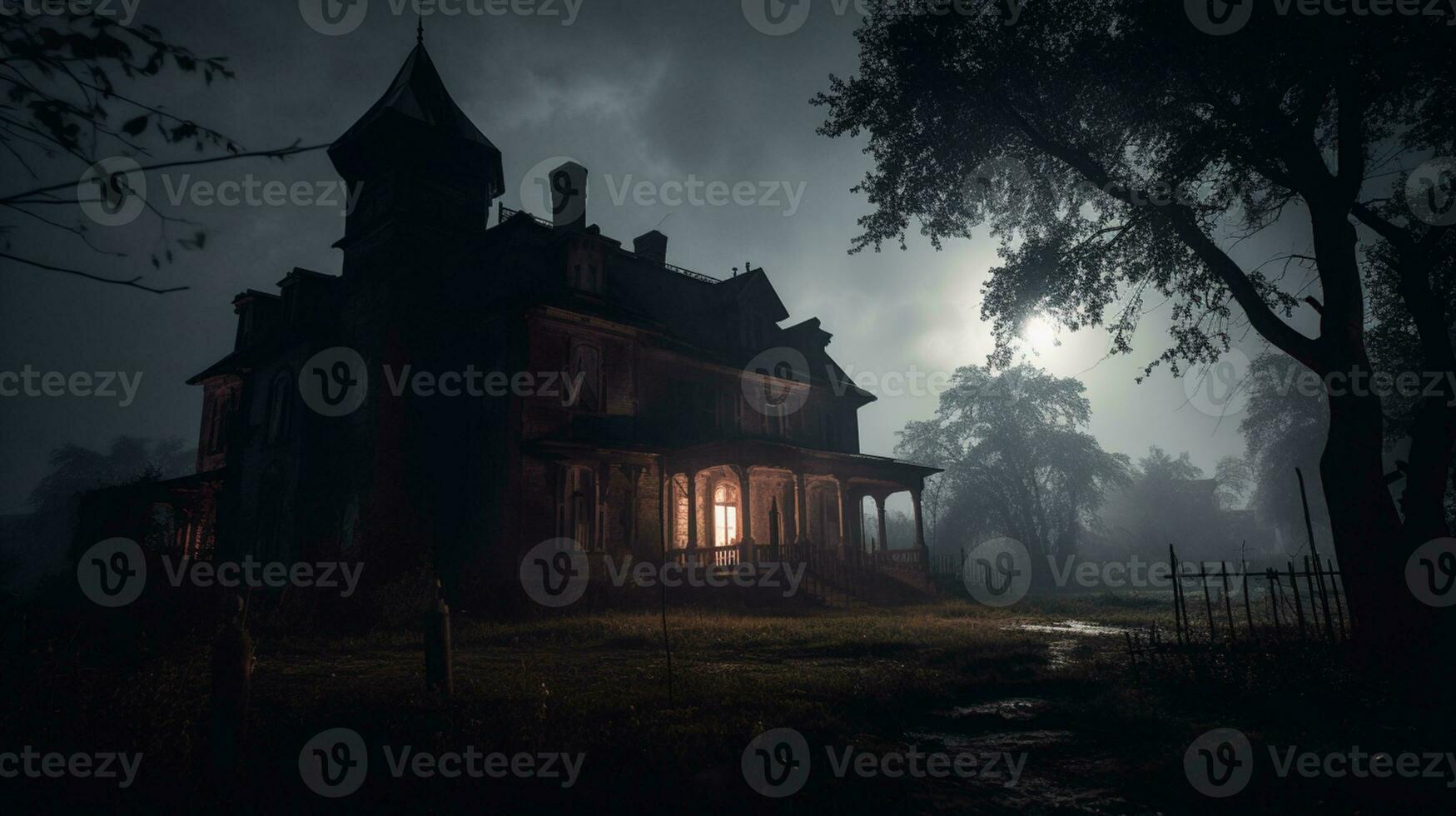 spooky scene with old house AI Generative photo