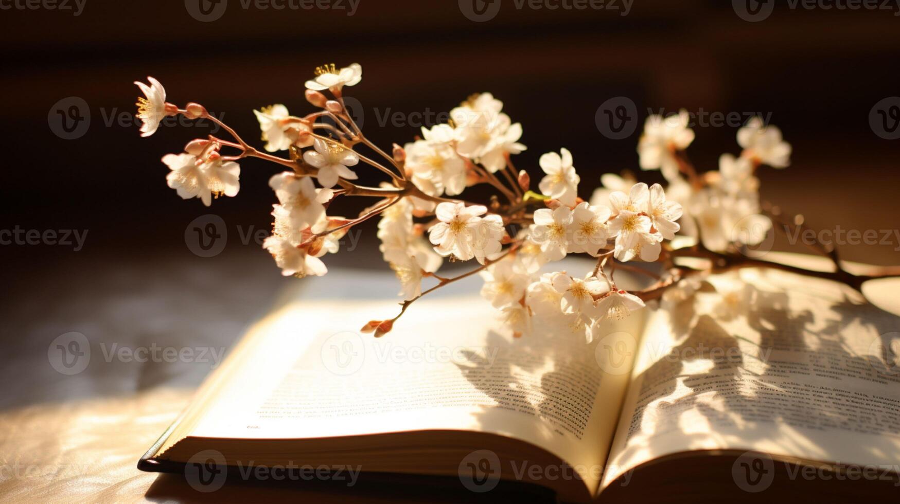 a cherry blossom tree on the book AI Generative photo