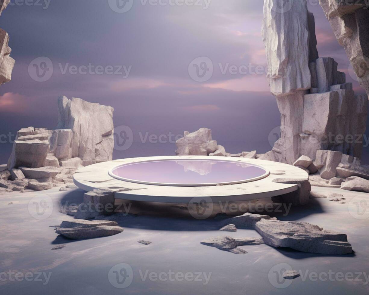 3d rendered podium empty stage made with stone ai generative photo