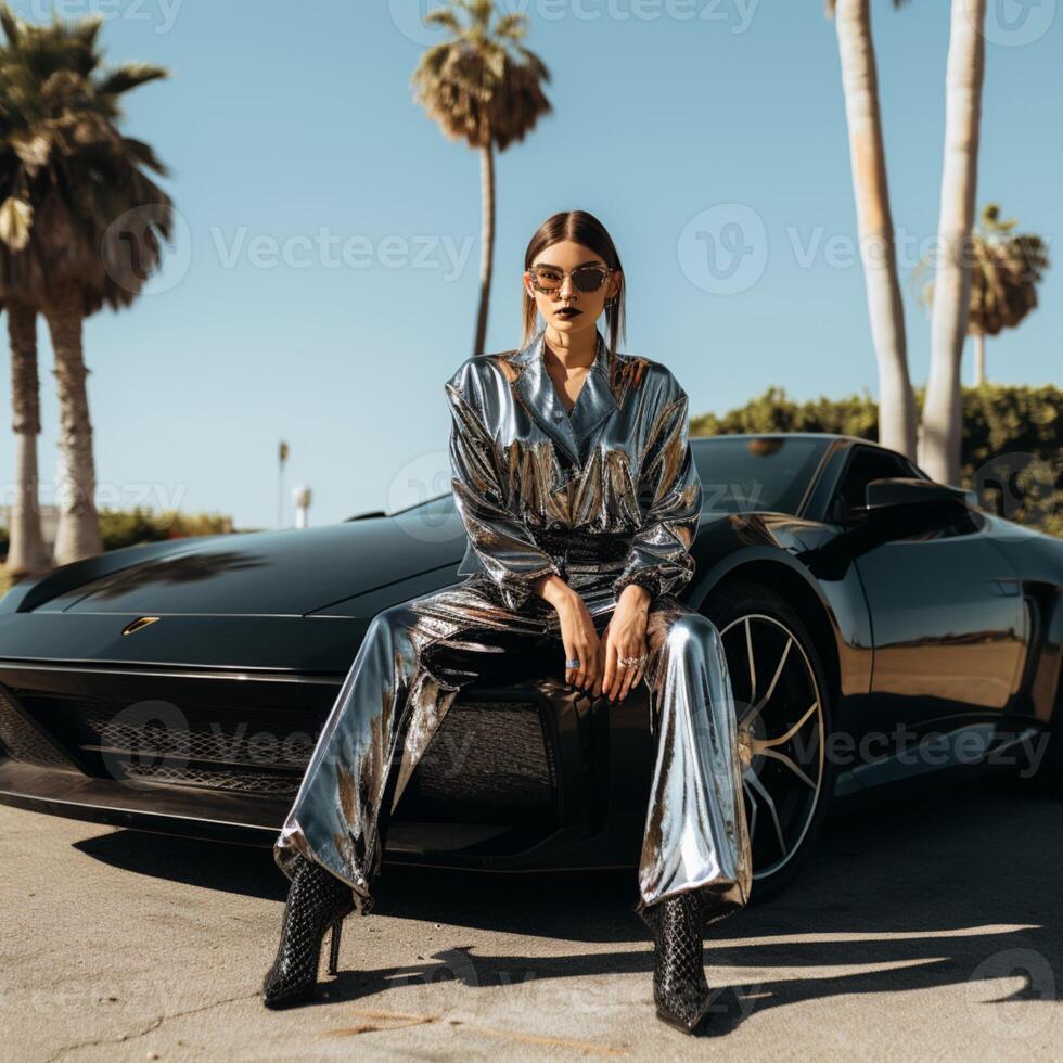 an attractive model with Lamborghini car photo